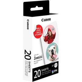 Canon ZINKTM Fotopapier mit vorgestanzten runden Stickern mit 33 mm Durchmesser, 20 Blatt