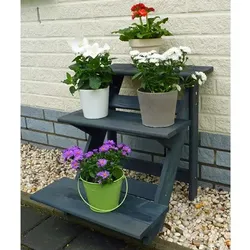 Pflanztreppen 78 x 100 x 109 cm - Terrassentreppe aus Kiefer/Fichte, anthrazit – dekorative Blumentreppe für Garten & Terrasse