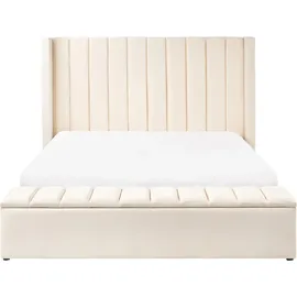 Beliani Wasserbett mit Stauraumbank NOYERS Samtstoff Cremeweiß 160 x 200 cm