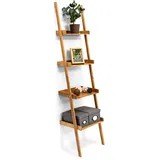 Relaxdays Leiterregal Bambus 4-stufig, Standregal mit Ablagen Holzregal natur