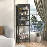 Metall Glas Tür Schaukasten Speicher Schrank – 5-stufen Würfel Bücherregal Speicher Schrank Mit 3 Einstellbaren Regalen. Für Küche, Esszimmer, Wohnzimmer, Bad, Home-office, Eisenha, H160cm×b50cm×t35cm