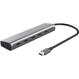 Trust Halyx 5 Port USB-C Hub, 4X USB-C und 100W USB-C PD Stromanschluss, USB Verteiler, USB Mehrfachstecker, 5Gbps USB C Adapter Datenhub für MacBook Pro/Air, Laptop, Notebook, PC - Silber