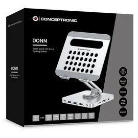 Conceptronic Tablet-Ständer mit 8-in-1-Dockingstation Silber