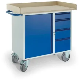 ROLLCART Montagewagen Holz/Stahl 1000 x 600mm blau 1 Schrank & 4 Schubladen