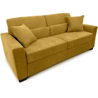 fornera f60 Sofa mit Schlaffunktion - 3 Sitzer Schlafsofa und Klappsofa mit hochwertiger Kaltschaummatratze & CATAS Bettgestell - Schlafcouch mit Bettfunktion gelb (Honey Melon)