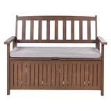 Gartenbank dunkles Akazienholz mit Stauraum Auflage grau 120cm Sovana