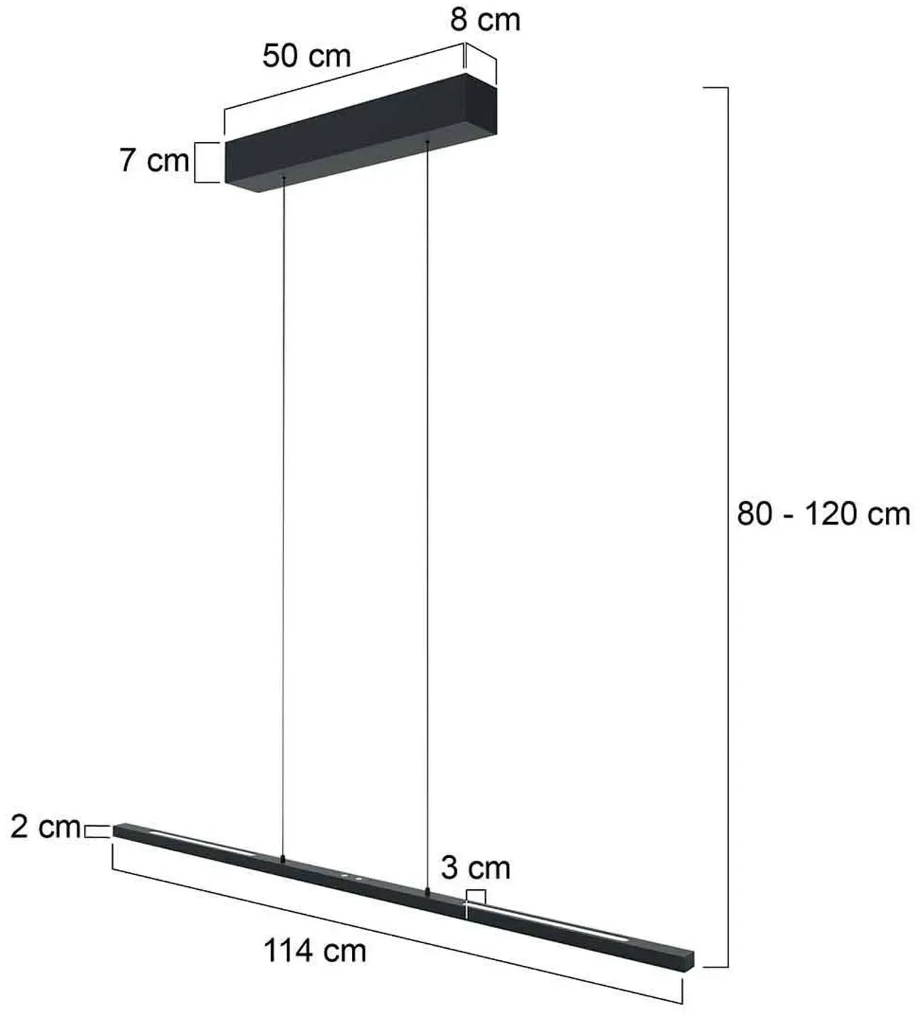Steinhauer Hängelampe Bande, dimmbar, schwarz, für Wohn- / Esszimmer, Metall, Modern - 120 cm - 3 cm - 120 cm