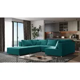 Fun Möbel Wohnlandschaft Sofa ANDRO Schlaffunktion und Hocker Stoff Fresh Dunkeltürkis