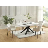 vente-unique Esstisch ausziehbar - 6 bis 10 Personen - MDF & Metall - Marmor-Optik Weiß & Schwarz - CATONAV