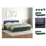 vidaXL Boxspringbett mit Matratze & LED Dunkelgrün 160x200 cm Samt