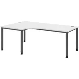 bümö höhenverstellbarer Eckschreibtisch H-Serie 200x120 cm in weiß, Gestell in Graphit - PC Tisch für's Büro manuell höhenverstellbar, Computertisch