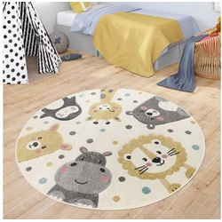 Kinderteppich Waschbarer Runder Kinderzimmer Teppich Kinderteppich Tiere, TT Home, rund, Höhe: 16 mm beige Ø 200 cm x 16 mm