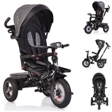 Byox Tricycle, Dreirad Jockey Gummireifen Musik Sitz drehbar Schubstange verstellbar grau