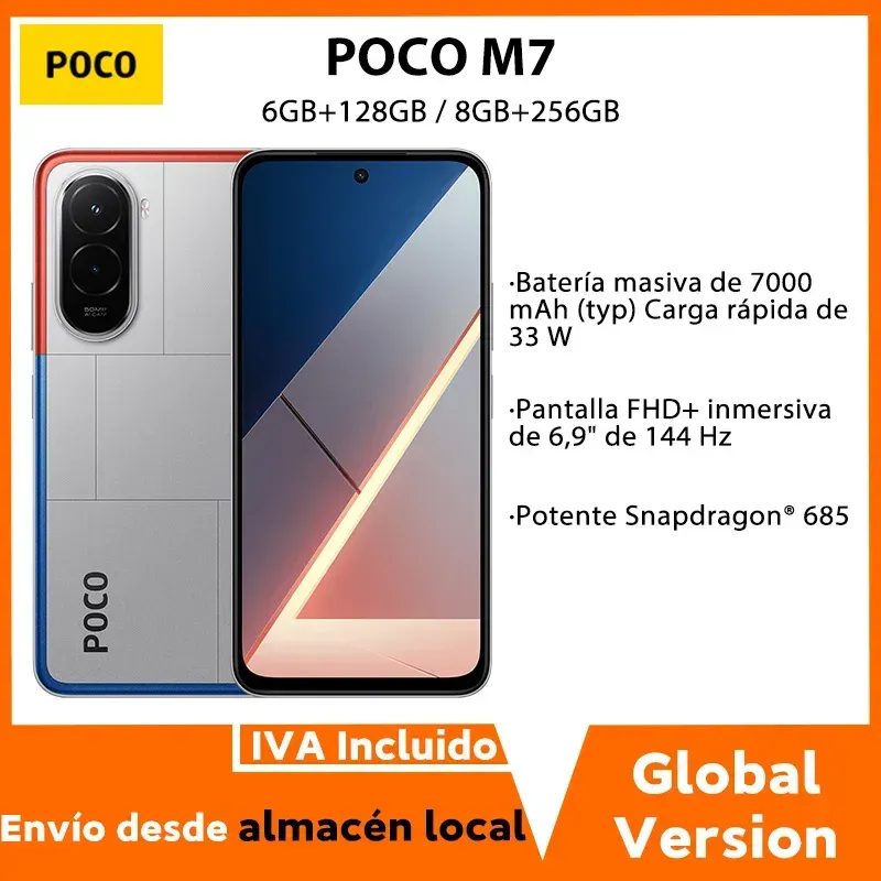 Globale Version POCO M7 Smartphone Leistungsstarker Snapdragon 685 Prozessor 6,9 Zoll 144 Hz FHD+ Display 50 MP KI-Dualkamera Massiver 7000 mAh (typisch) Akku 33 W Schnellladefunktion Xiaomi HyperOS 2