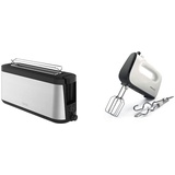 Tefal Element Langschlitz-Toaster TL4308 | 7 Bräunungsstufen | 1000 Watt |Brötchenaufsatz | Schwarz/Edelstahl & Philips HR3741/00 Handmixer (450 Watt, 5 Geschwindigkeiten plus Turbo) weiß/schwarz