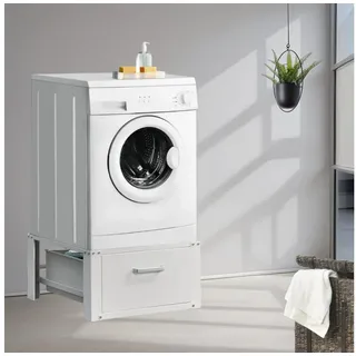 stado STADO® | Gestell Waschmaschine | Ausziehbare Schublade Weiß | 63x54x31,5 cm | Podest Trockner | Sockel | Erhöhung | Unterbau | Unterschrank