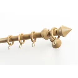 Gardinenstange GARESA "Palmo", beige (natur), L:210cm Ø:28mm, Holz, Gardinenstangen, Vorhanggarnitur aus Holz, verlängerbar, mit Ringe/2 Lauf Gleiter