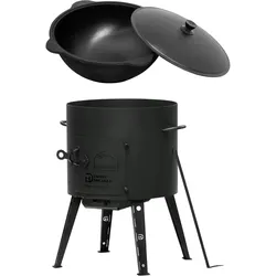 4BIG.fun Ø40 Uchag 2mm stahl Utschak Kochen im Freienofen 12L Kazan Rund Kessel Feuerstelle Feldküche Außenküche Eintopfofen Gulaschkanone