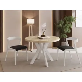 WFL GROUP Runder Ausziehtisch 80-130 x 77 cm Eiche Sonoma Hellbraun