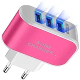 SUIOPPYUW EU Stecker Telefonladegerät 2000mA Tragbarer USB 3 Port Handy Ladeadapter mit Anzeige Steckdosen Ladeblock, Rot