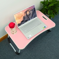 Verstellbarer Laptop-Betttisch, faltbarer Schreibtischtisch mit Getränkehalter, rutschfestes Kissentischtablett, keine Montage erforderlich, Größe 10,6 Zoll H / 23,6 Zoll L (Rosa)