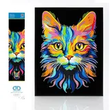 Diamond Dotz 2594365 Original 5D Diamond Painting Set, Neon Katze, mit Neonfarben und Samt, DIY Diamant Malerei Bilder für Erwachsene und Kinder ab 12 Jahren, Intermediate