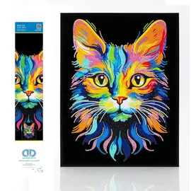 Diamond Dotz 2594365 Original 5D Diamond Painting Set, Neon Katze, mit Neonfarben und Samt, DIY Diamant Malerei Bilder für Erwachsene und Kinder ab 12 Jahren, Intermediate