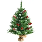 Costway Mini Künstlicher Weihnachtsbaum, mit Roten Beeren 60 cm