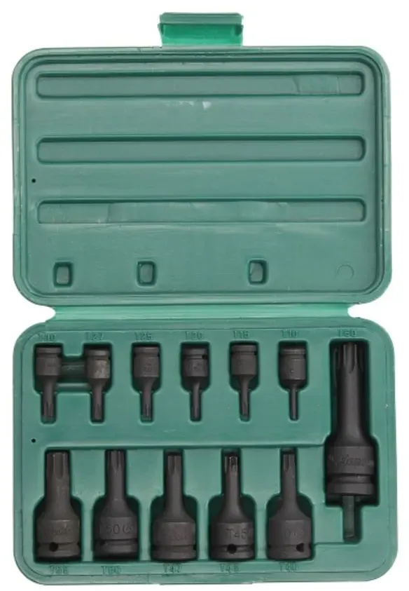 Jeu de douilles à chocs TORX HANS 1/4 pouces-3/8 pouces-1/2 pouces 12 pièce T10-T60