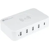 Good Connections USB-Desktop-Ladestation 60W, 5 Anschlüsse (1x USB-Câ"¢ und 4x USB-A), 10W Qi Wireless Charging (60 W), USB Ladegerät, Weiss