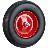 Relaxdays Schubkarrenrad Vollgummi mit Achse, 4.80 4.00-8 Gummirad, pannensicher, 100kg Tragkraft Ersatzrad, schwarz-rot