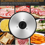Allesschneider 200W Edelstahlmesser mit Wellenschliff,klappbar platzsparend, elektrische Schneidemaschine Brotschneidemaschine, Profi - Silber
