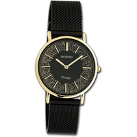 OOZOO Quarzuhr Oozoo Damen Armbanduhr Vintage Series, Damenuhr Metall, Mesharmband schwarz, rundes Gehäuse, mittel (ca 32mm) schwarz