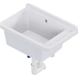 QLS Ausgussbecken 50x34 cm aus Kunststoff mit Siphon Garage Werkstatt Weiß
