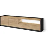 SKRAUT HOME Lowboard 207x50x37 cm Schwarz/Eiche Holzwerkstoff