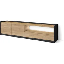 SKRAUT HOME Lowboard 207x50x37 cm Schwarz/Eiche Holzwerkstoff