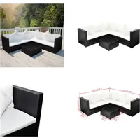 vidaXL 4 tlg. Garten Lounge Set mit Auflagen Poly Rattan Schwarz - Gartenmöbel-Set - Gartenmöbel-Sets - Gartensofa - Gartensofas - Schwarz