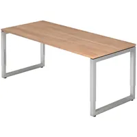Bümö Schreibtisch Nussbaum, Silber, Nachbildung,Nussbaum, Rechteckig, 180x74x80 cm, FSC