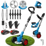 Rasentrimmer mit 2X 2000mAh Akku,48V Rasenkantenschneider mit 3 Arten von Schneidklingen,Freischneider,3-in-1-Rasentrimmer,Akku Rasentrimmer für effiziente Rasenpflege und Unkrautbeseitigung