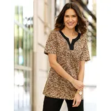 Classic Basics Longshirt CLASSIC BASICS "Longshirt", Damen, Gr. 38, cognac, schwarz, bedruckt, 100% Baumwolle, gemustert, mehrfarbig, Rundhals, Shirts Longshirt