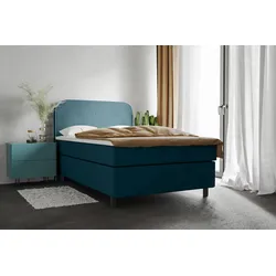 Boxspringbett PLACES OF STYLE "Marausa", blau, B:71cm L:208cm, 100% PES, Komplettbetten, Boxspringbett, mit Taschen-Federkernmatratze, mit dekorativer Kedernaht