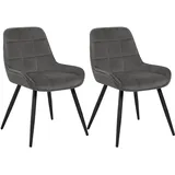 Woltu Esszimmerstühle 2er Set, Polsterstuhl Samt, Küchenstuhl gepolstert, Akzentstuhl für Wohnzimmer Schlafzimmer Küche, ergonomischer Stuhl mit Rückenlehne, Dunkelgrau,