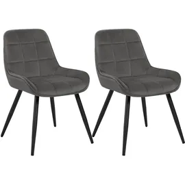 Woltu Esszimmerstühle 2er Set, Polsterstuhl Samt, Küchenstuhl gepolstert, Akzentstuhl für Wohnzimmer Schlafzimmer Küche, ergonomischer Stuhl mit Rückenlehne, Dunkelgrau,