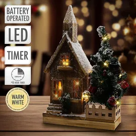 ECD Germany Dekorative Holz-weihnachtshaus Led-beleuchtung, 27x11x44 cm,