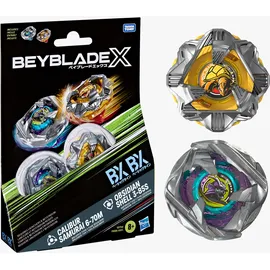 Beyblade X Calibur Samurai 6-70M BX & Obsidian Shell 3-85S BX Takara Tomy Dual Pack Set mit 2 rechtsdrehenden Kreiseln, Kampfkreisel-Spielzeug, ab 8 Jahren
