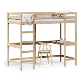 vidaXL Hochbett mit Schreibtisch 90x190 cm Massivholz Kiefer