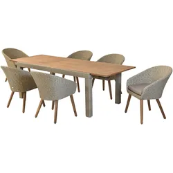 Garten-Essgruppe MERXX "»Arrone«", grün (schilf, schilf, natur), Auszugsplatte, ausziehbar, Aluminium, Kunststoff, FSC-zertifizierter Holzwerkstoff, Sitzmöbel-Sets, Sesselbeine aus Akazienholz
