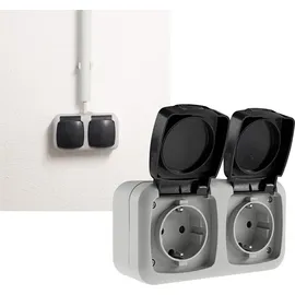 ChiliTec Doppelsteckdose IP44 Aufputz grau 1 St.