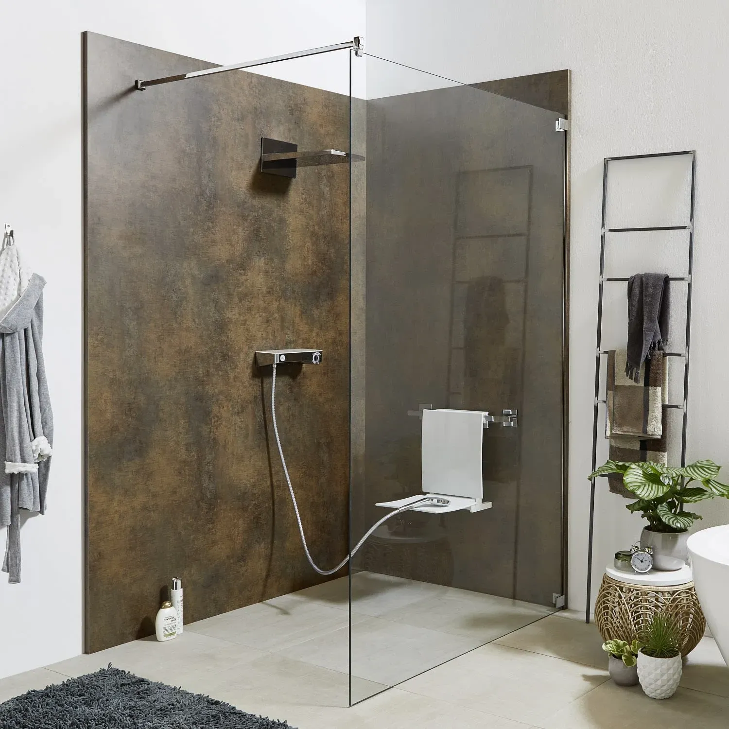 Sprinz Inloop Walk-In Dusche, Beschläge eckig, Breite bis 140 cm