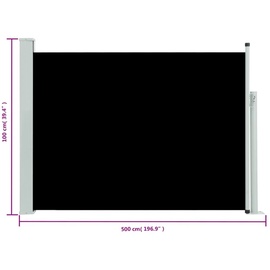 vidaXL Ausziehbare Seitenmarkise 100 x 500 cm schwarz